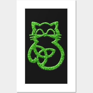 Faux Green Glitter Trinity Knot Celtic Cat Posters and Art